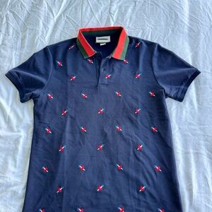 Gucci Navy Polo with Dagger through Heart embroidery & Red and Green Web Collar